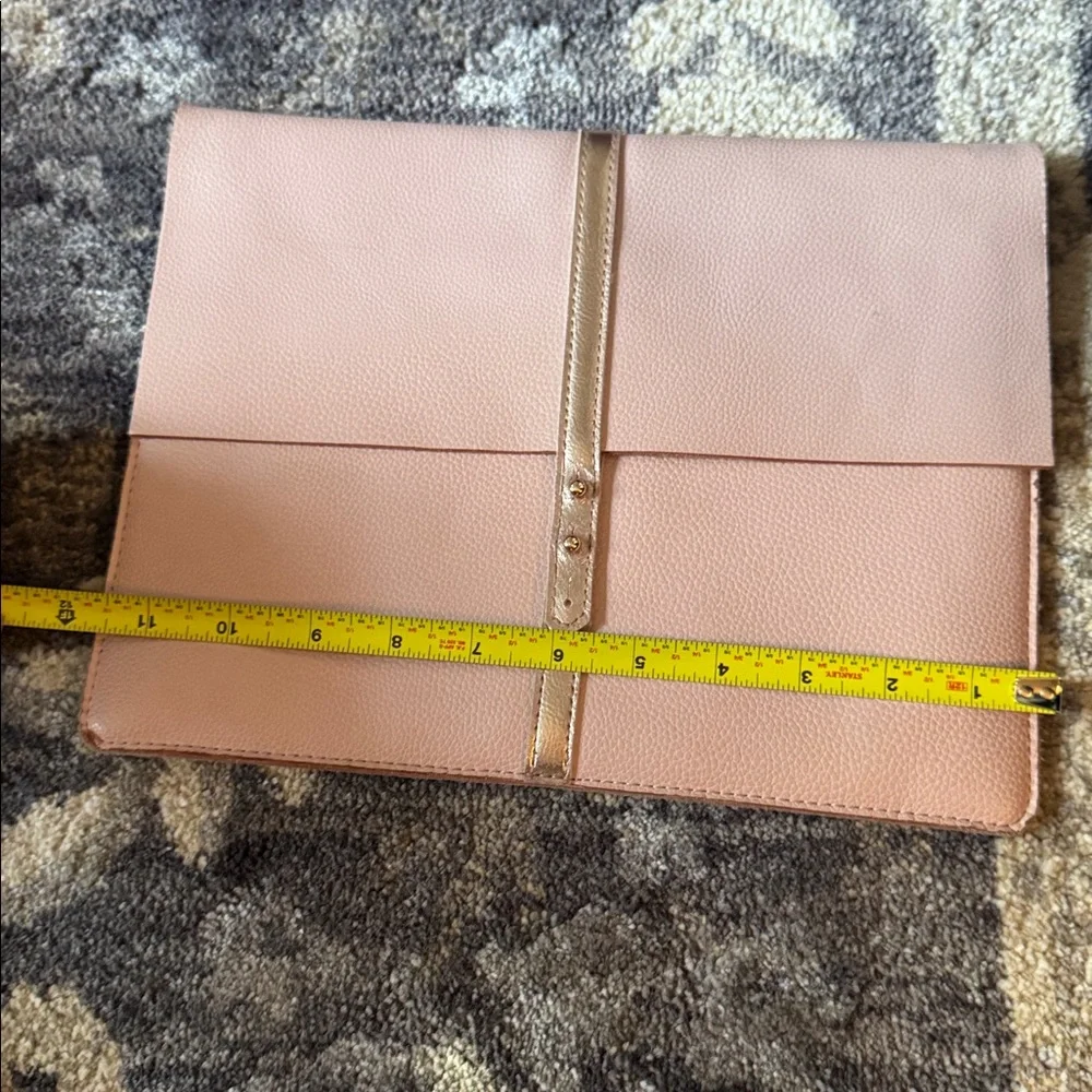 Chic Pink Fifth City Faux Leather Folio Bag with Rose Gold Accents